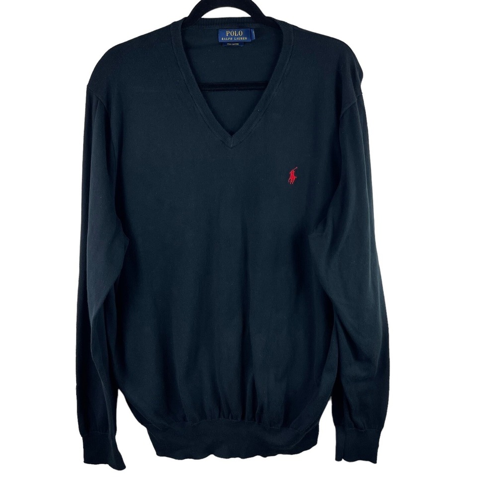 Polo Ralph Lauren Sweater‎ Mens Medium XL Crewneck Long Sleeve Black Pima Cotton